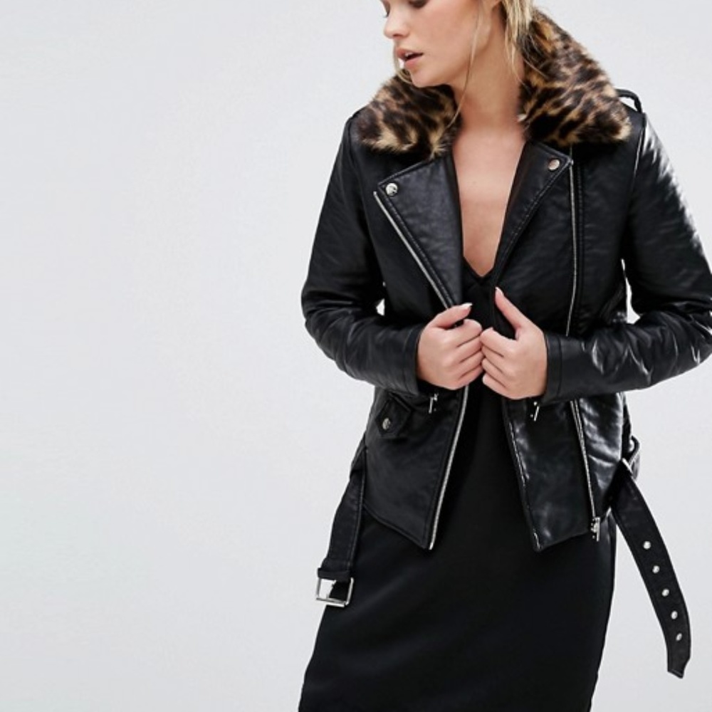 New Look Vegan Leather Biker Jacket *Fur Removed*